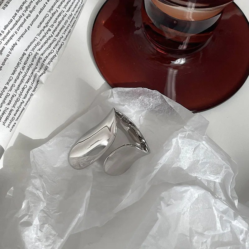 925 Sterling Silver Irregular Water Droplets Cross Ring Female Simple Retro Style Handmade Jewelry