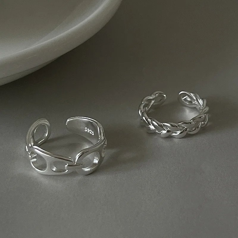 925 Sterling Silver Irregular Water Droplets Cross Ring Female Simple Retro Style Handmade Jewelry