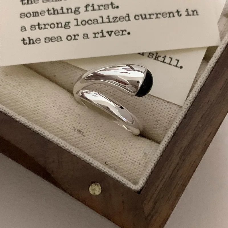 925 Sterling Silver Irregular Water Droplets Cross Ring Female Simple Retro Style Handmade Jewelry