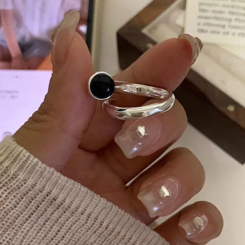 925 Sterling Silver Irregular Water Droplets Cross Ring Female Simple Retro Style Handmade Jewelry