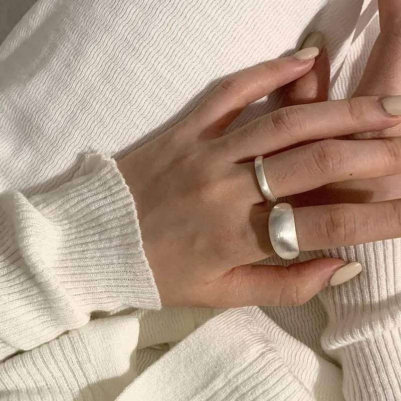 925 Sterling Silver Irregular Water Droplets Cross Ring Female Simple Retro Style Handmade Jewelry