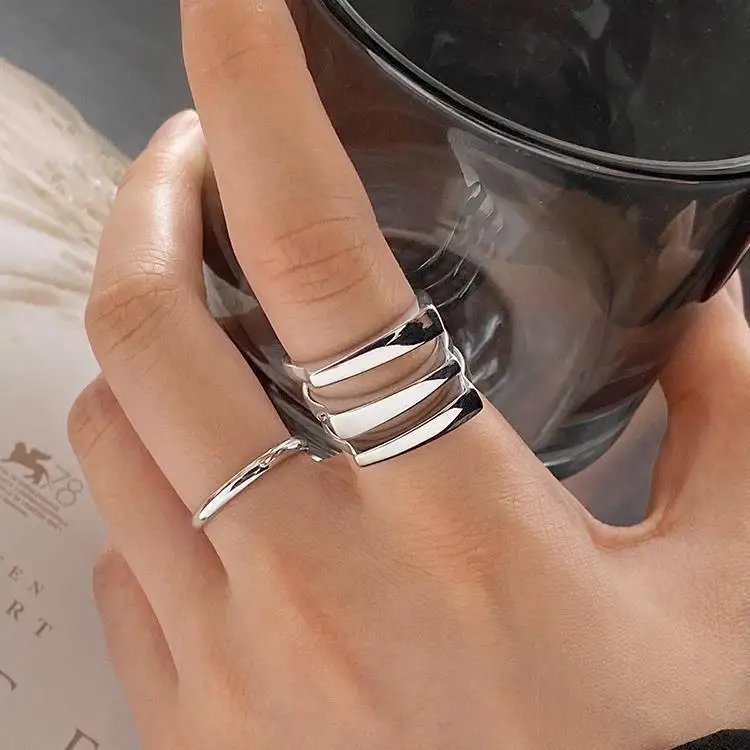 925 Sterling Silver Irregular Water Droplets Cross Ring Female Simple Retro Style Handmade Jewelry