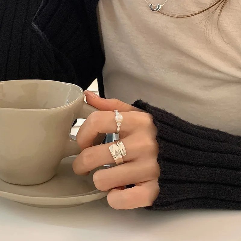 925 Sterling Silver Irregular Water Droplets Cross Ring Female Simple Retro Style Handmade Jewelry