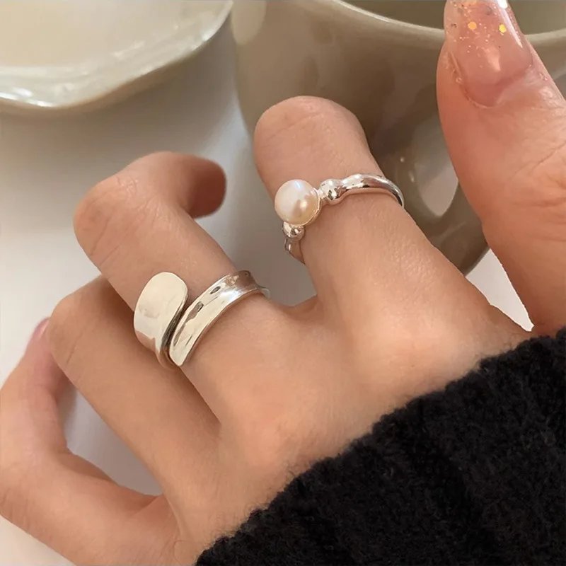 925 Sterling Silver Irregular Water Droplets Cross Ring Female Simple Retro Style Handmade Jewelry