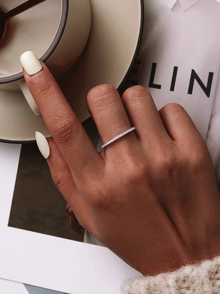 925 Sterling Silver CZ Simulated Diamond Stackable Ring Platinum Plated Eternity Bands for Women