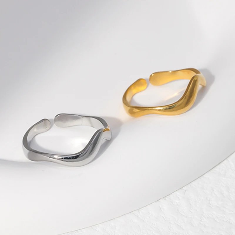 Trendy Stainless Steel Rings for Women Flower Heart Adjustable Finger Ring Fashion Party Jewelry Geometric Aesthetic Open Ring