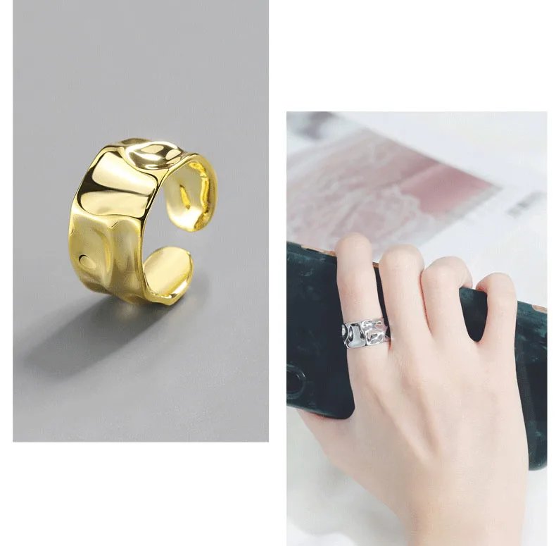 Foxanry Silver Color Irregular Handmade Ring for Women Creative Geometric Wide anillos Jewelry Gift Size 16.5mm Adjustale Foxanry Silver Color Irregular Handmade Ring for Women Creative Geometric Wide anillos Jewelry Gift Size 16.5mm Adjustale