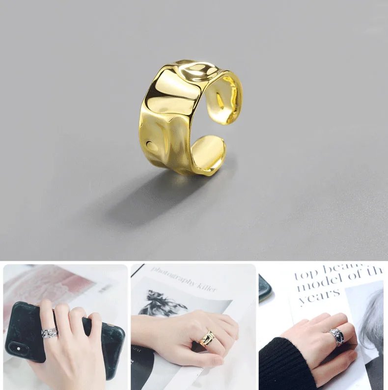 Foxanry Silver Color Irregular Handmade Ring for Women Creative Geometric Wide anillos Jewelry Gift Size 16.5mm Adjustale Foxanry Silver Color Irregular Handmade Ring for Women Creative Geometric Wide anillos Jewelry Gift Size 16.5mm Adjustale