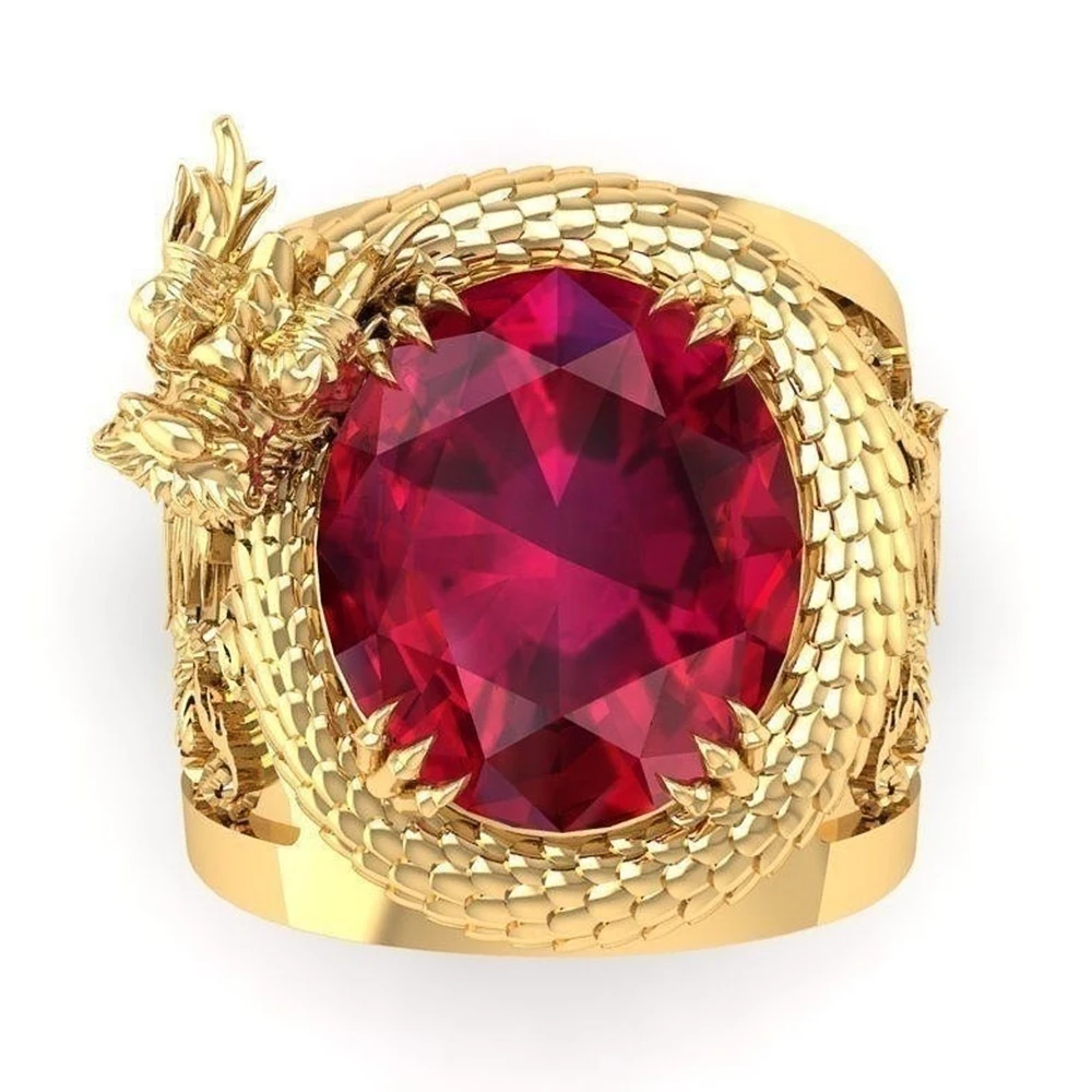 Luxury Gold Color Dragon Pattern Men Rings Inlaid Big Oval Red Stone Noble Wedding Party Finger Rings Male Trendy Jewelry Luxury Gold Color Dragon Pattern Men Rings Inlaid Big Oval Red Stone Noble Wedding Party Finger Rings Male Trendy Jewelry