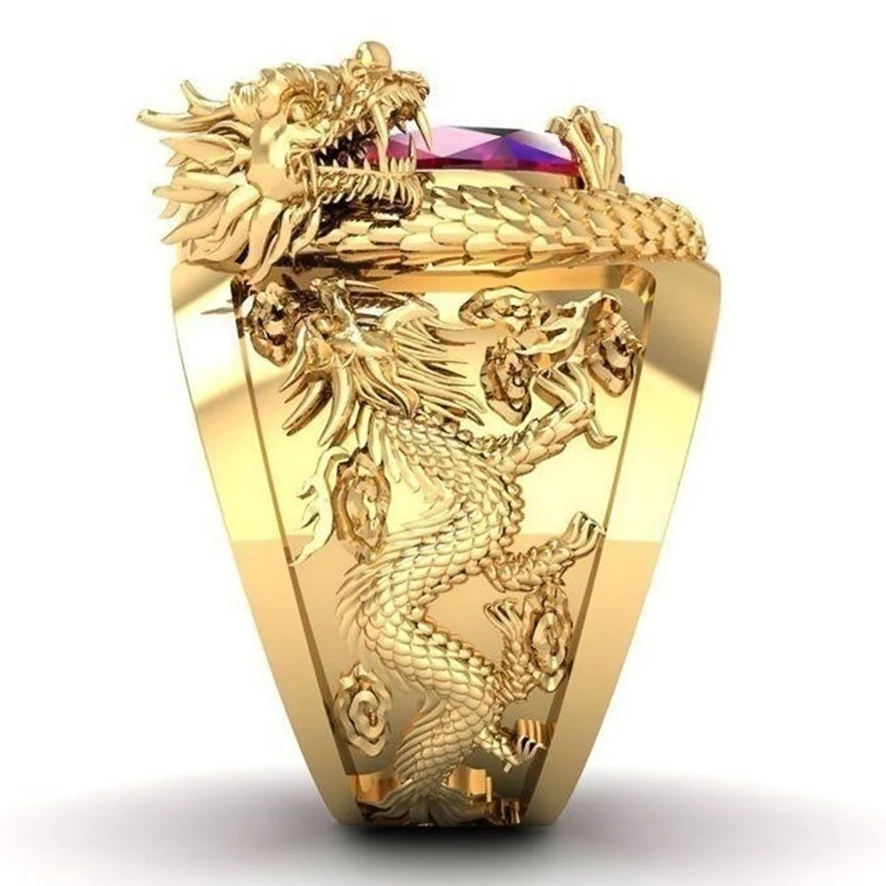 Luxury Gold Color Dragon Pattern Men Rings Inlaid Big Oval Red Stone Noble Wedding Party Finger Rings Male Trendy Jewelry Luxury Gold Color Dragon Pattern Men Rings Inlaid Big Oval Red Stone Noble Wedding Party Finger Rings Male Trendy Jewelry