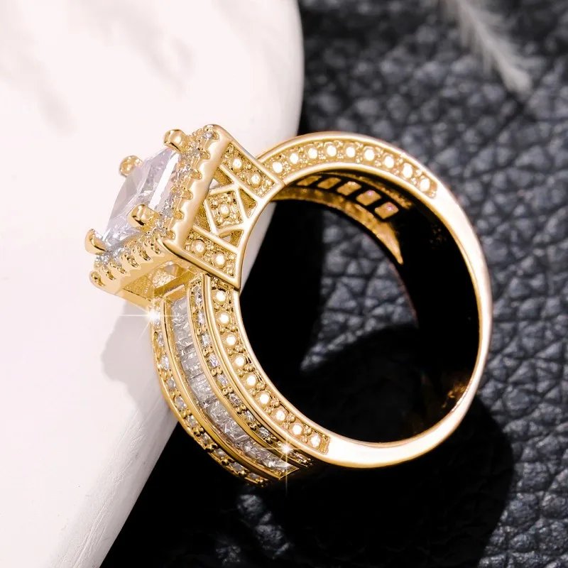 Princess Cut Cubic Zirconia Women Rings Gold Color/Silver Color Luxury Wedding Party Accessories Fashion Jewelry Size5-13 Princess Cut Cubic Zirconia Women Rings Gold Color/Silver Color Luxury Wedding Party Accessories Fashion Jewelry Size5-13