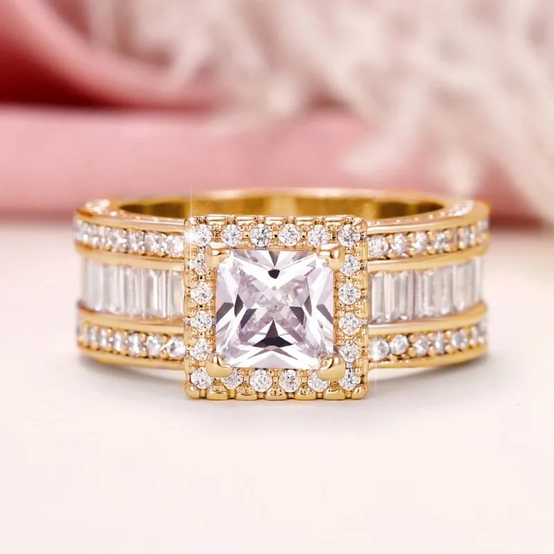 Princess Cut Cubic Zirconia Women Rings Gold Color/Silver Color Luxury Wedding Party Accessories Fashion Jewelry Size5-13 Princess Cut Cubic Zirconia Women Rings Gold Color/Silver Color Luxury Wedding Party Accessories Fashion Jewelry Size5-13