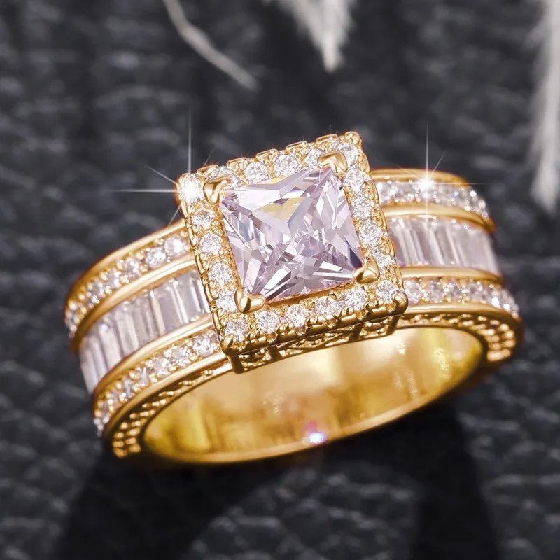 Princess Cut Cubic Zirconia Women Rings Gold Color/Silver Color Luxury Wedding Party Accessories Fashion Jewelry Size5-13