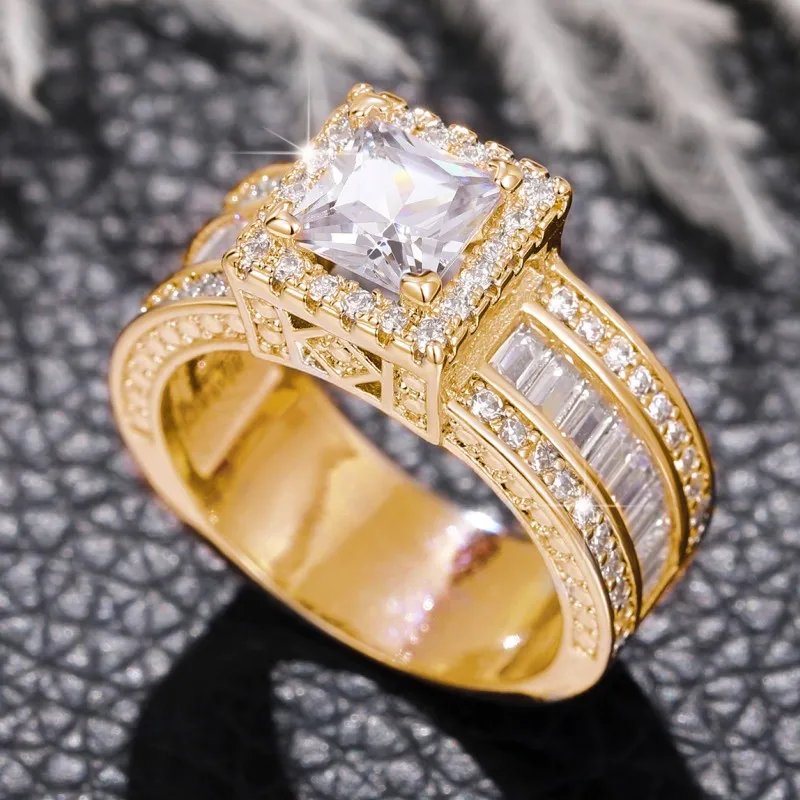 Princess Cut Cubic Zirconia Women Rings Gold Color/Silver Color Luxury Wedding Party Accessories Fashion Jewelry Size5-13 Princess Cut Cubic Zirconia Women Rings Gold Color/Silver Color Luxury Wedding Party Accessories Fashion Jewelry Size5-13