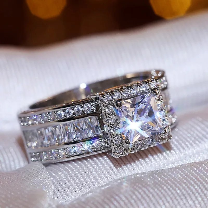 Princess Cut Cubic Zirconia Women Rings Gold Color/Silver Color Luxury Wedding Party Accessories Fashion Jewelry Size5-13 Princess Cut Cubic Zirconia Women Rings Gold Color/Silver Color Luxury Wedding Party Accessories Fashion Jewelry Size5-13