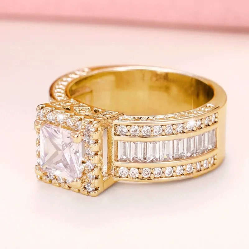 Princess Cut Cubic Zirconia Women Rings Gold Color/Silver Color Luxury Wedding Party Accessories Fashion Jewelry Size5-13 Princess Cut Cubic Zirconia Women Rings Gold Color/Silver Color Luxury Wedding Party Accessories Fashion Jewelry Size5-13