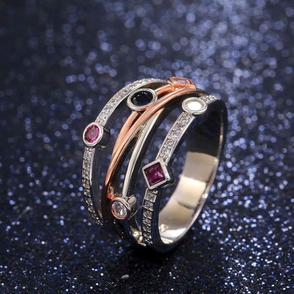 Fashion Cross Female Finger Ring Jewelry White/Yellow Blue/Rose Red CZ Shine Stone Evening Party Accessories Stylish Gift Fashion Cross Female Finger Ring Jewelry White/Yellow Blue/Rose Red CZ Shine Stone Evening Party Accessories Stylish Gift