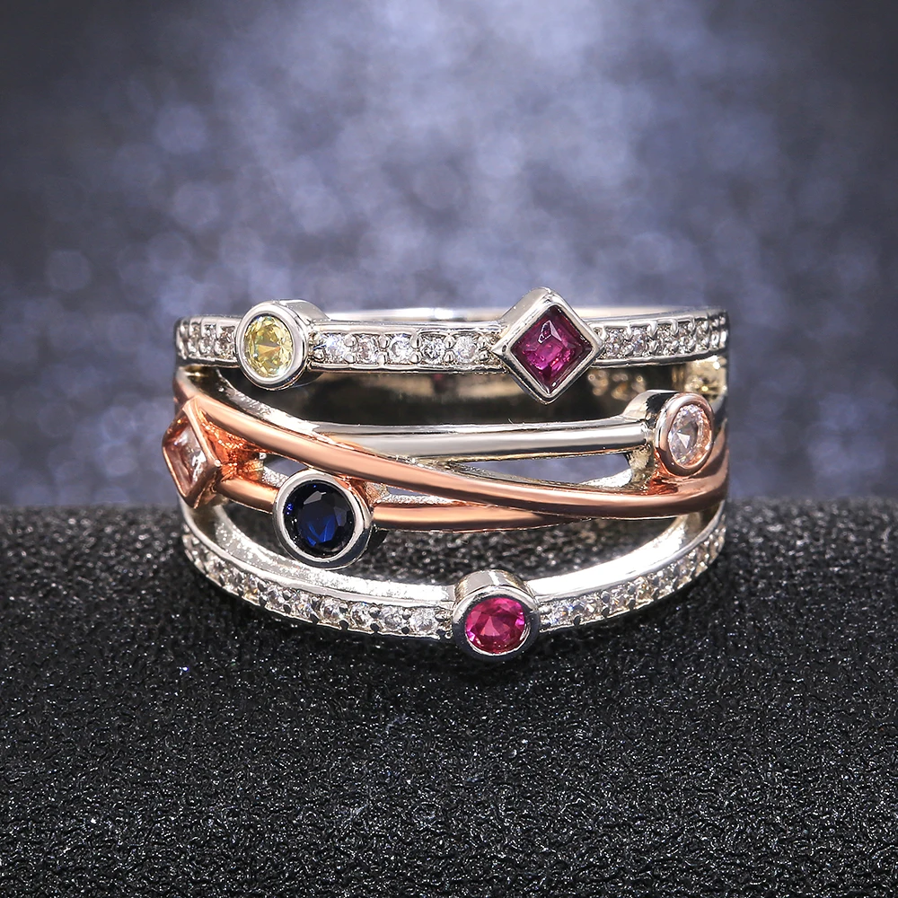 Fashion Cross Female Finger Ring Jewelry White/Yellow Blue/Rose Red CZ Shine Stone Evening Party Accessories Stylish Gift Fashion Cross Female Finger Ring Jewelry White/Yellow Blue/Rose Red CZ Shine Stone Evening Party Accessories Stylish Gift