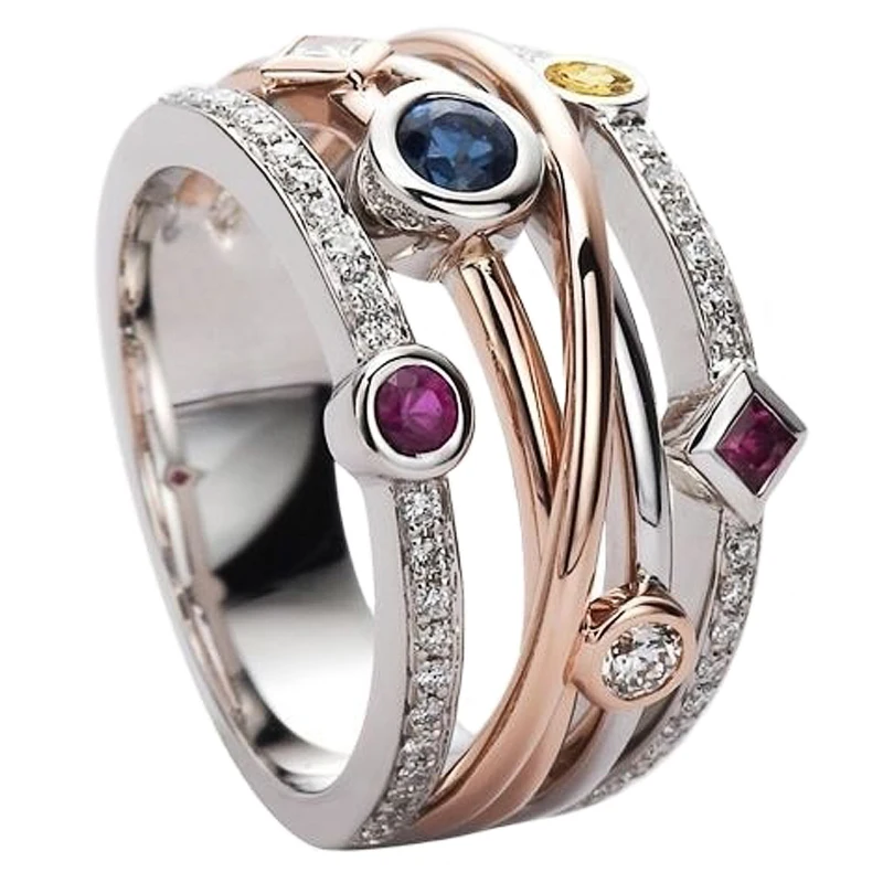 Fashion Cross Female Finger Ring Jewelry White/Yellow Blue/Rose Red CZ Shine Stone Evening Party Accessories Stylish Gift Fashion Cross Female Finger Ring Jewelry White/Yellow Blue/Rose Red CZ Shine Stone Evening Party Accessories Stylish Gift