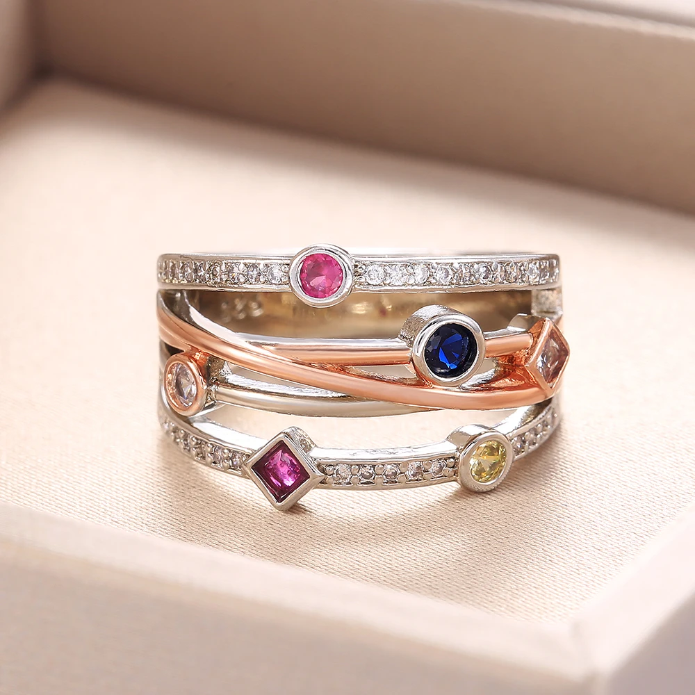 Fashion Cross Female Finger Ring Jewelry White/Yellow Blue/Rose Red CZ Shine Stone Evening Party Accessories Stylish Gift Fashion Cross Female Finger Ring Jewelry White/Yellow Blue/Rose Red CZ Shine Stone Evening Party Accessories Stylish Gift