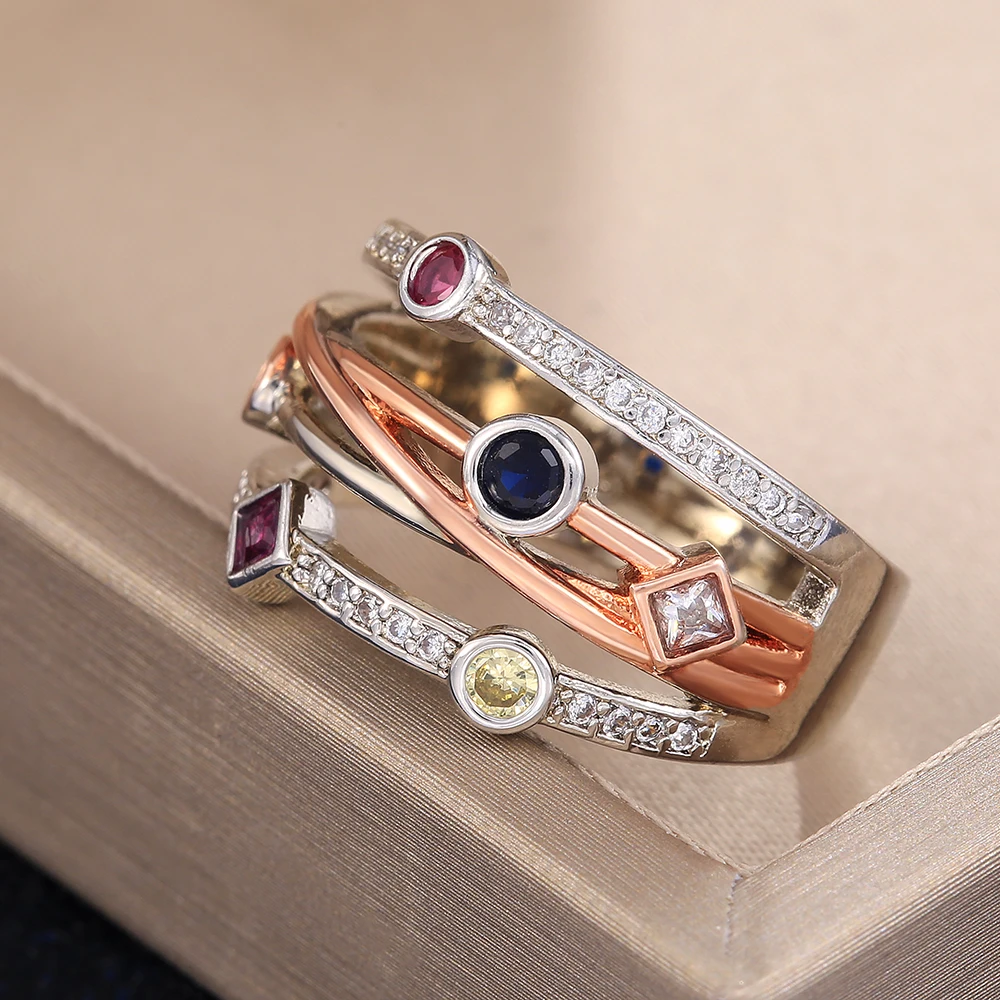 Fashion Cross Female Finger Ring Jewelry White/Yellow Blue/Rose Red CZ Shine Stone Evening Party Accessories Stylish Gift Fashion Cross Female Finger Ring Jewelry White/Yellow Blue/Rose Red CZ Shine Stone Evening Party Accessories Stylish Gift