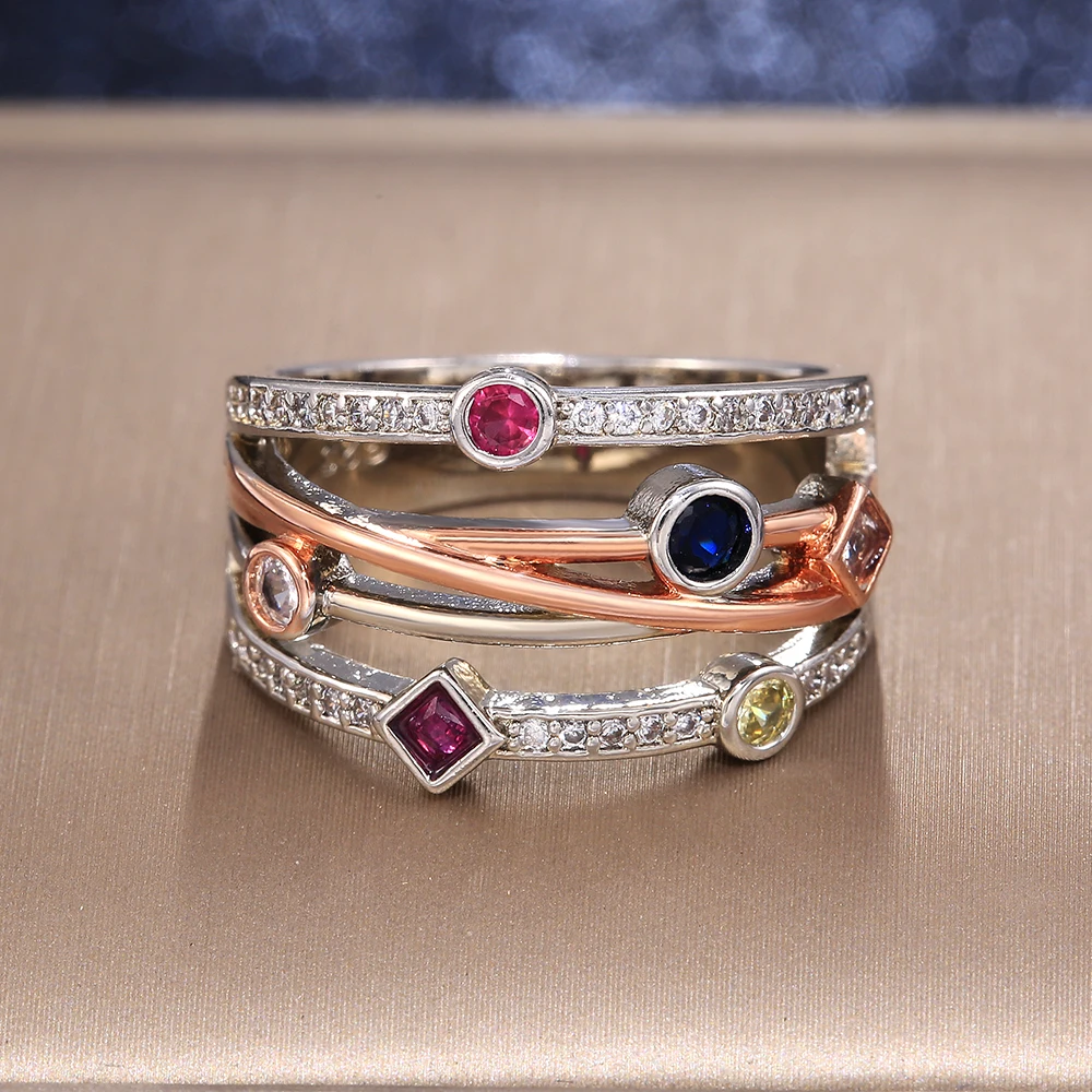 Fashion Cross Female Finger Ring Jewelry White/Yellow Blue/Rose Red CZ Shine Stone Evening Party Accessories Stylish Gift Fashion Cross Female Finger Ring Jewelry White/Yellow Blue/Rose Red CZ Shine Stone Evening Party Accessories Stylish Gift