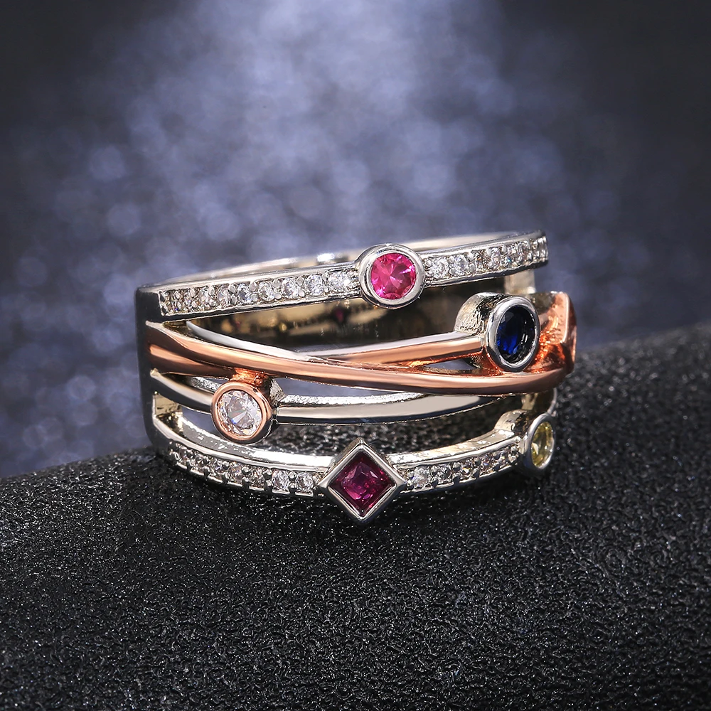 Fashion Cross Female Finger Ring Jewelry White/Yellow Blue/Rose Red CZ Shine Stone Evening Party Accessories Stylish Gift Fashion Cross Female Finger Ring Jewelry White/Yellow Blue/Rose Red CZ Shine Stone Evening Party Accessories Stylish Gift