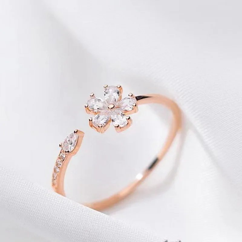 Luxury Zircon Flower Opening Rings for Women Cubic Zirconia Rose Cherry Blossom Tulip Adjustable Finger Ring Wedding Jewelry Luxury Zircon Flower Opening Rings for Women Cubic Zirconia Rose Cherry Blossom Tulip Adjustable Finger Ring Wedding Jewelry
