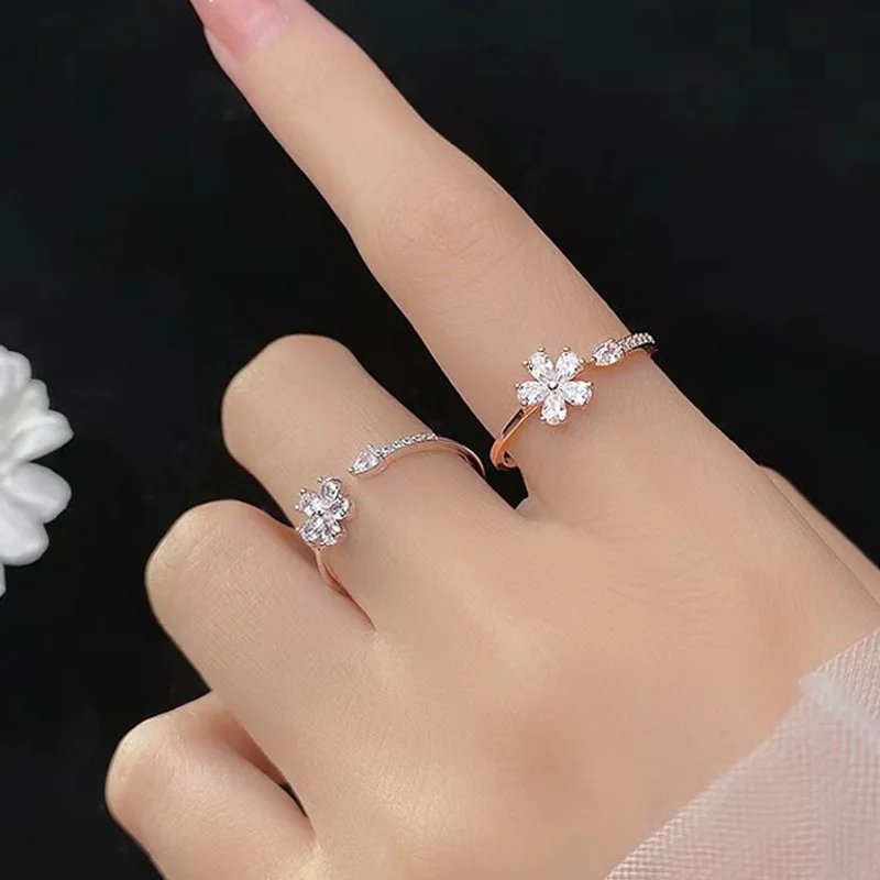Luxury Zircon Flower Opening Rings for Women Cubic Zirconia Rose Cherry Blossom Tulip Adjustable Finger Ring Wedding Jewelry Luxury Zircon Flower Opening Rings for Women Cubic Zirconia Rose Cherry Blossom Tulip Adjustable Finger Ring Wedding Jewelry