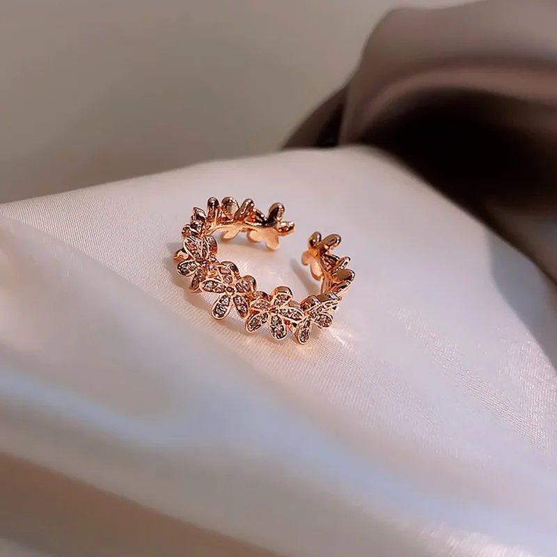 Luxury Zircon Flower Opening Rings for Women Cubic Zirconia Rose Cherry Blossom Tulip Adjustable Finger Ring Wedding Jewelry Luxury Zircon Flower Opening Rings for Women Cubic Zirconia Rose Cherry Blossom Tulip Adjustable Finger Ring Wedding Jewelry