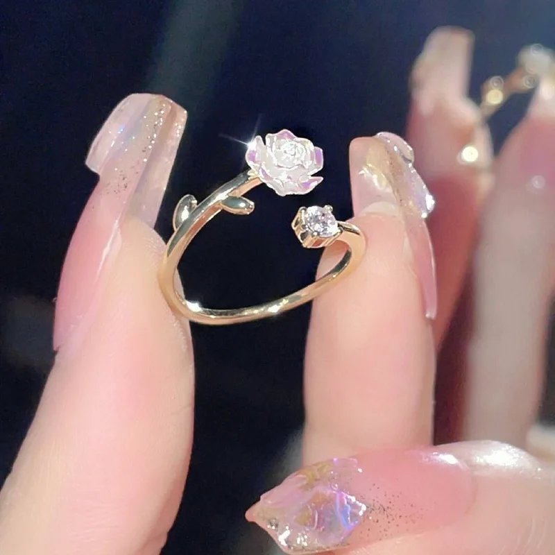 Luxury Zircon Flower Opening Rings for Women Cubic Zirconia Rose Cherry Blossom Tulip Adjustable Finger Ring Wedding Jewelry Luxury Zircon Flower Opening Rings for Women Cubic Zirconia Rose Cherry Blossom Tulip Adjustable Finger Ring Wedding Jewelry
