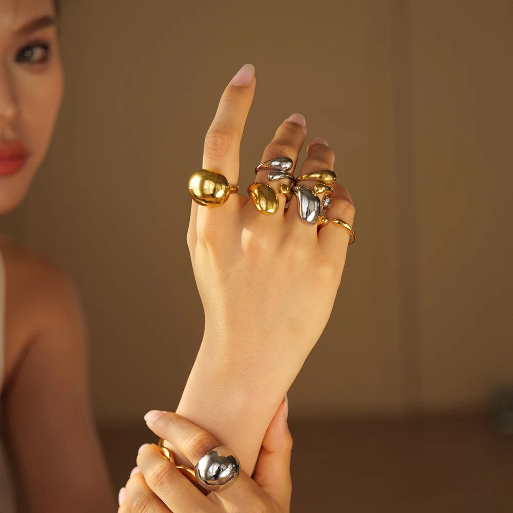 New 316L Stainless Steel Exaggerated Ball Ring for Women Metal Texture Trendy Romantic Waterproof Jewelry Gala Gift New 316L Stainless Steel Exaggerated Ball Ring for Women Metal Texture Trendy Romantic Waterproof Jewelry Gala Gift