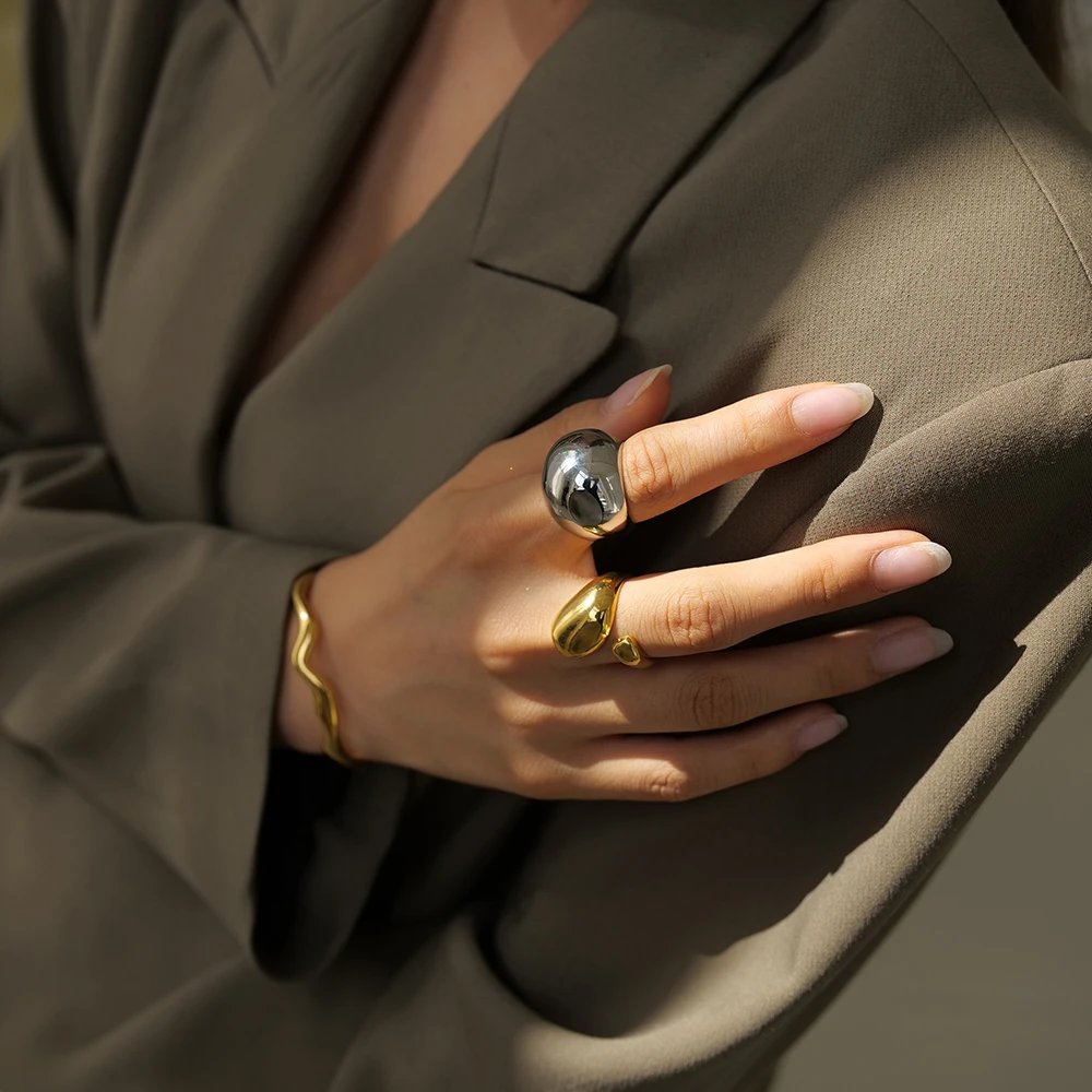 New 316L Stainless Steel Exaggerated Ball Ring for Women Metal Texture Trendy Romantic Waterproof Jewelry Gala Gift New 316L Stainless Steel Exaggerated Ball Ring for Women Metal Texture Trendy Romantic Waterproof Jewelry Gala Gift