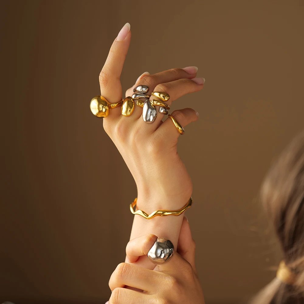 New 316L Stainless Steel Exaggerated Ball Ring for Women Metal Texture Trendy Romantic Waterproof Jewelry Gala Gift New 316L Stainless Steel Exaggerated Ball Ring for Women Metal Texture Trendy Romantic Waterproof Jewelry Gala Gift
