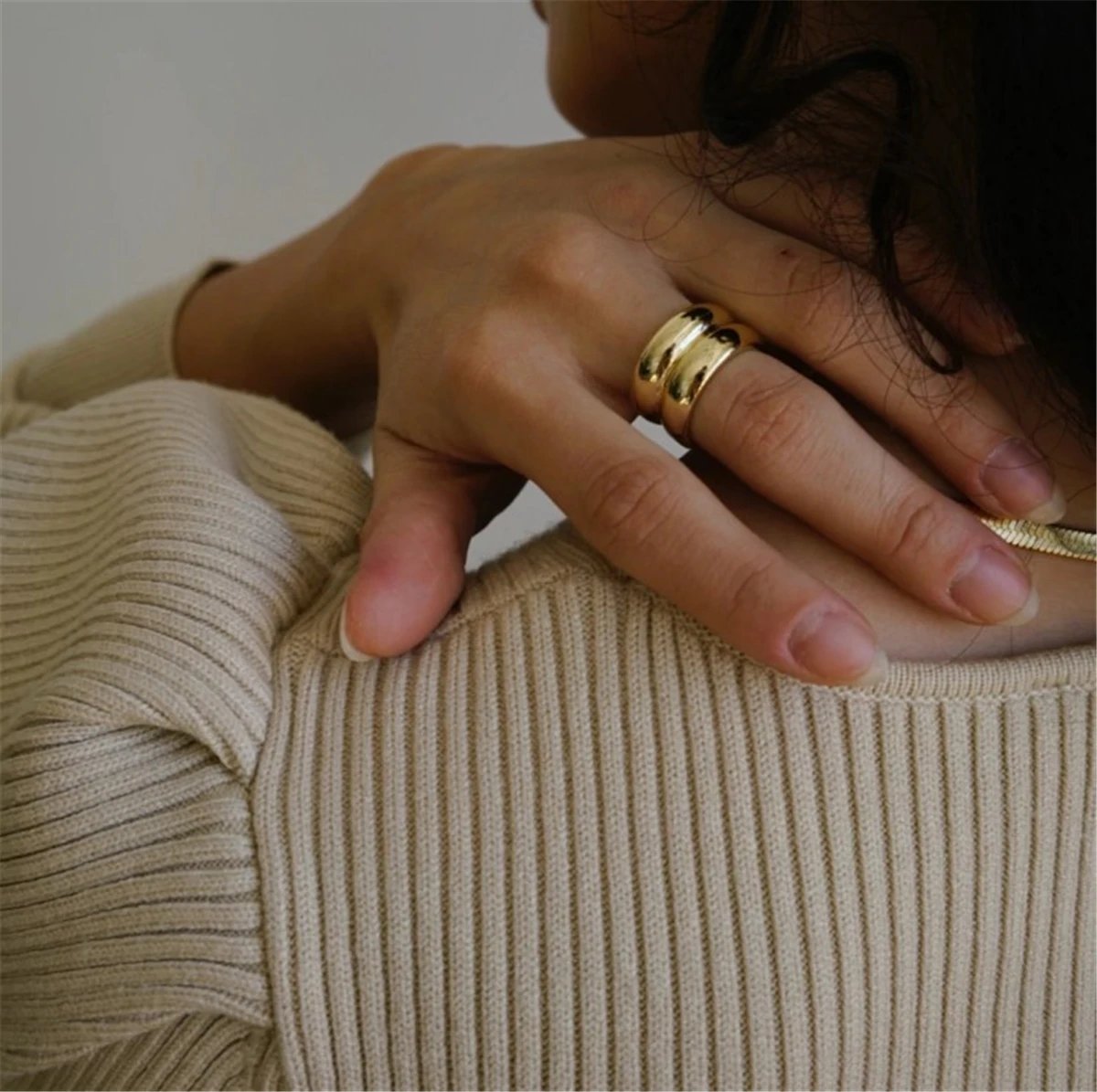 Vintage 18K Gold Plated Stainless steel double layer Rings for Women Men fashion Jewelry Gift