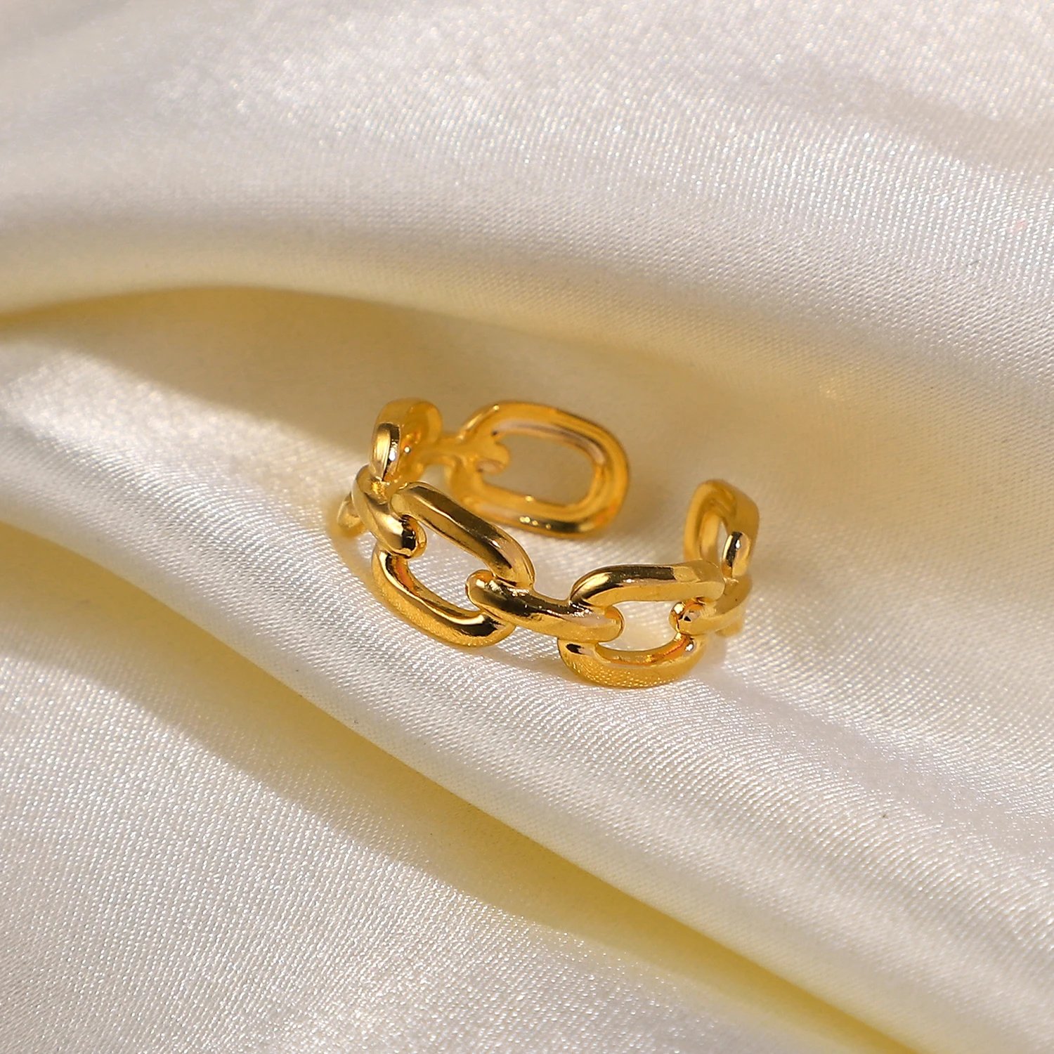 Wholesale Twisted Link Chain Open Rings Stainless Steel Jewelry 18k Gold Plated Adjustable Finger Rings For Women Party Gift Wholesale Twisted Link Chain Open Rings Stainless Steel Jewelry 18k Gold Plated Adjustable Finger Rings For Women Party Gift