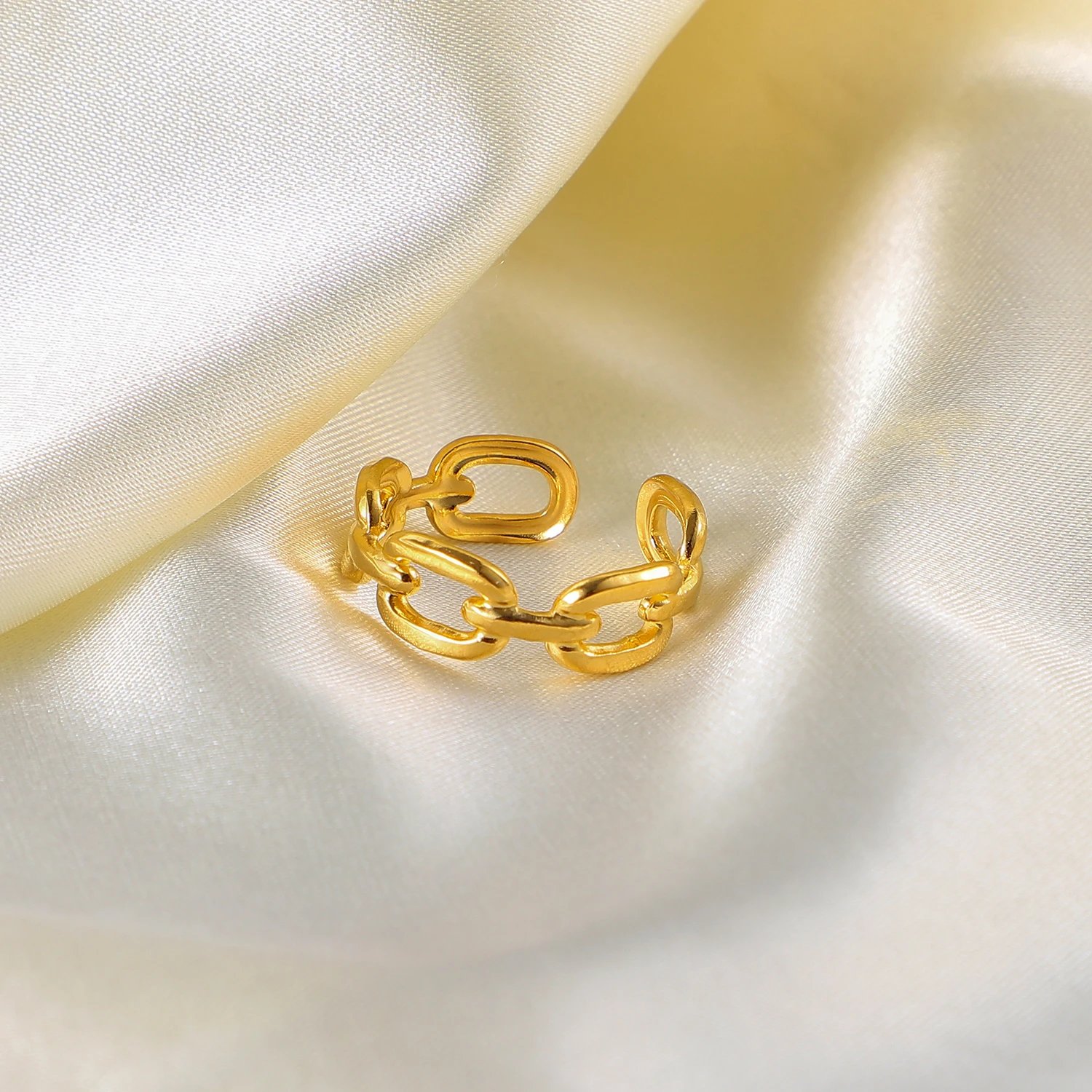 Wholesale Twisted Link Chain Open Rings Stainless Steel Jewelry 18k Gold Plated Adjustable Finger Rings For Women Party Gift Wholesale Twisted Link Chain Open Rings Stainless Steel Jewelry 18k Gold Plated Adjustable Finger Rings For Women Party Gift