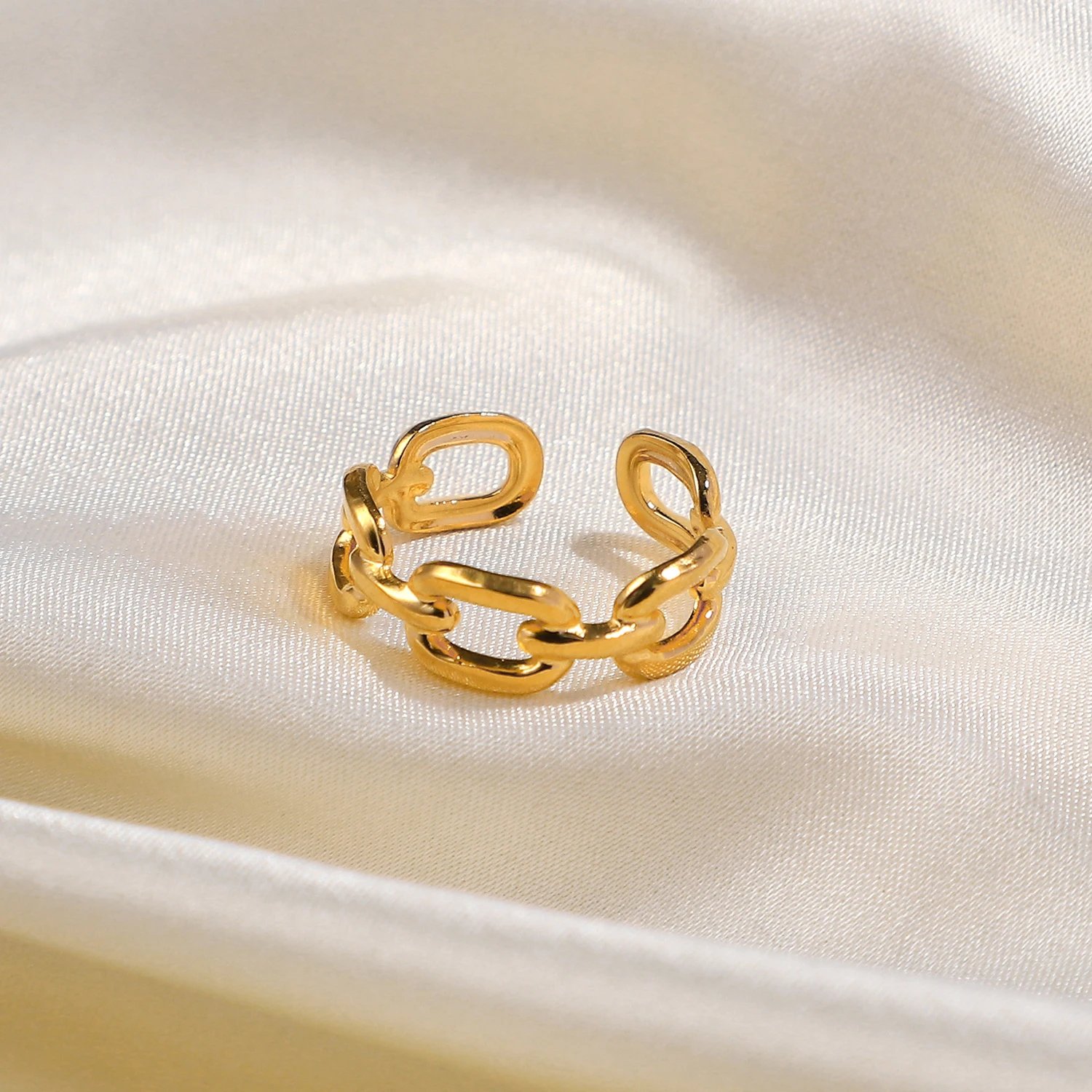 Wholesale Twisted Link Chain Open Rings Stainless Steel Jewelry 18k Gold Plated Adjustable Finger Rings For Women Party Gift Wholesale Twisted Link Chain Open Rings Stainless Steel Jewelry 18k Gold Plated Adjustable Finger Rings For Women Party Gift