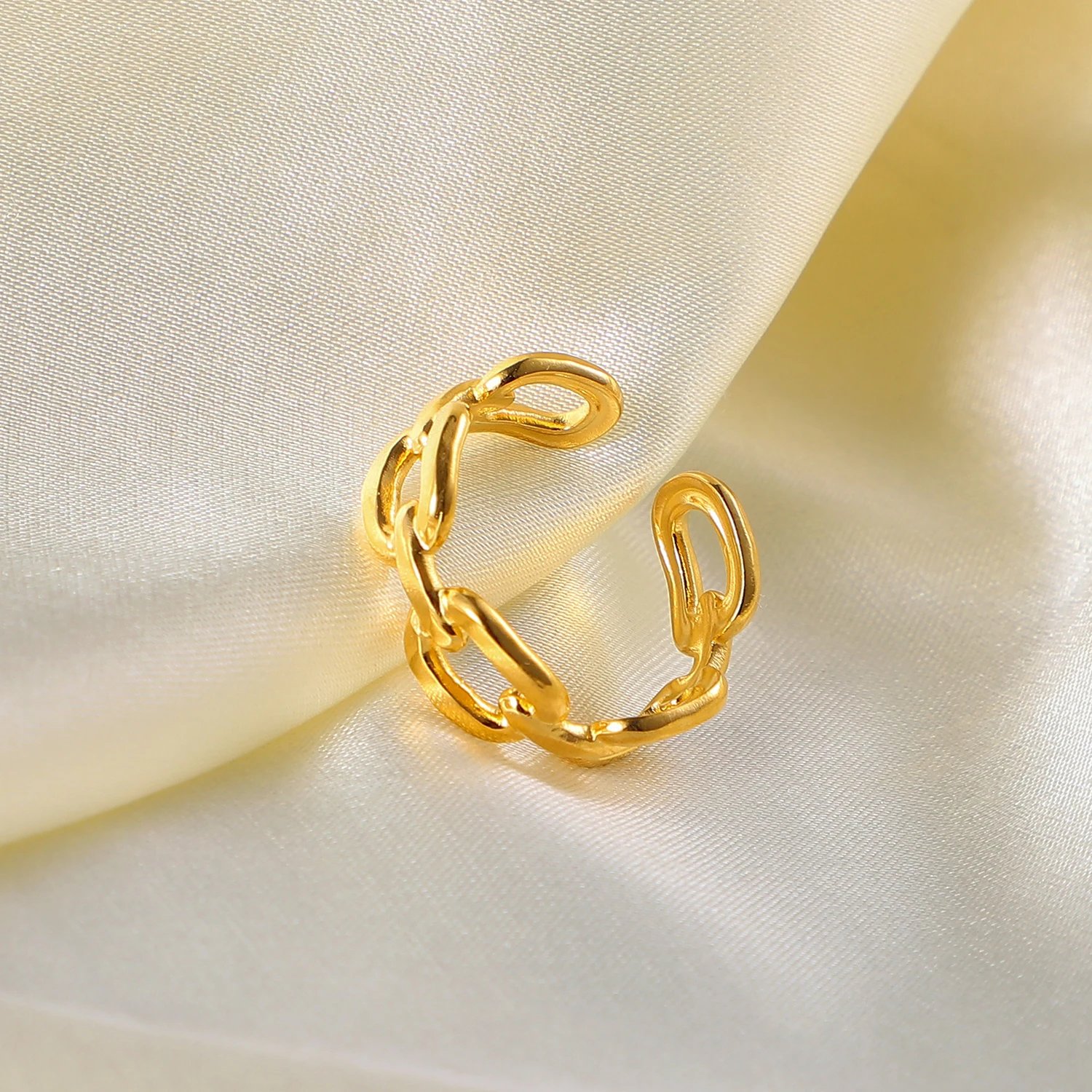 Wholesale Twisted Link Chain Open Rings Stainless Steel Jewelry 18k Gold Plated Adjustable Finger Rings For Women Party Gift Wholesale Twisted Link Chain Open Rings Stainless Steel Jewelry 18k Gold Plated Adjustable Finger Rings For Women Party Gift