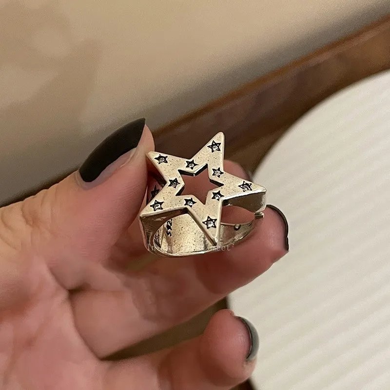 Gothic Star Shaped Open Ring for Women Men Fashion Metal Cross Sun Finger Punk Jewelry Wedding Party Couple Gifts Accessories