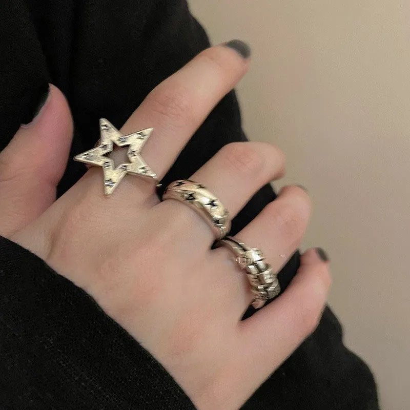 Gothic Star Shaped Open Ring for Women Men Fashion Metal Cross Sun Finger Punk Jewelry Wedding Party Couple Gifts Accessories