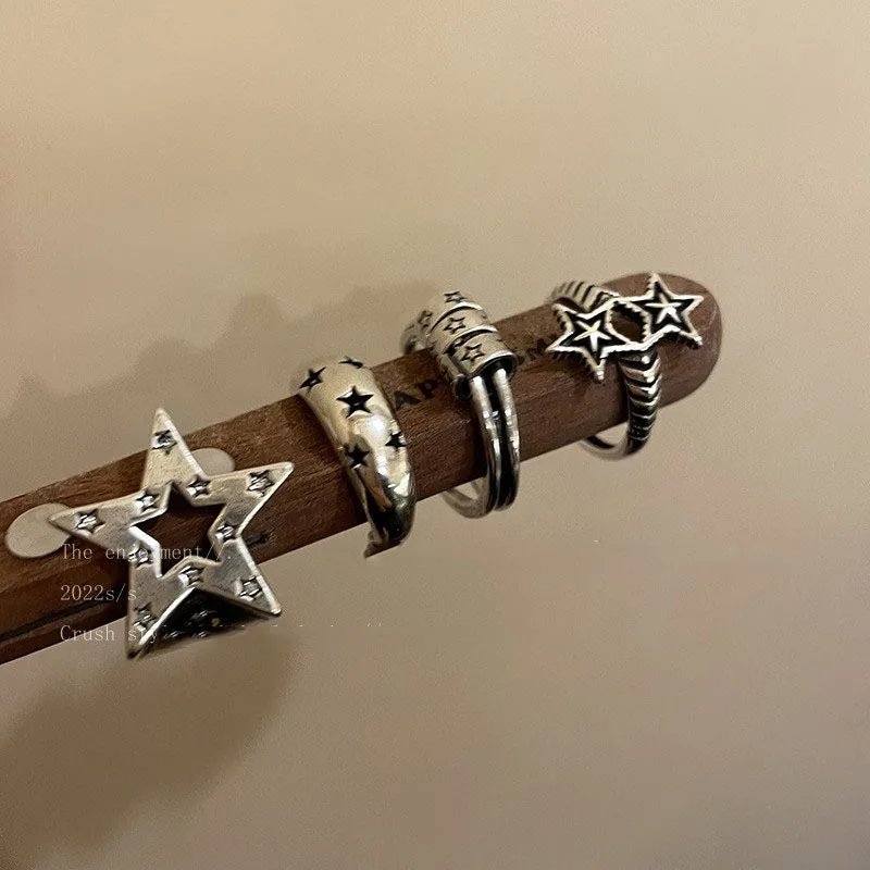 Gothic Star Shaped Open Ring for Women Men Fashion Metal Cross Sun Finger Punk Jewelry Wedding Party Couple Gifts Accessories