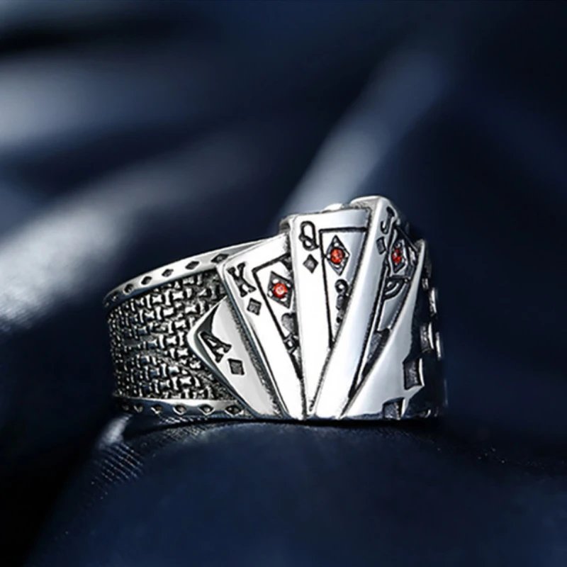 New Fashion Vintage Lucky Poker Opening Rings For Women Men Playing Card Finger Stainless Steel Ring Fashion Party Jewelry