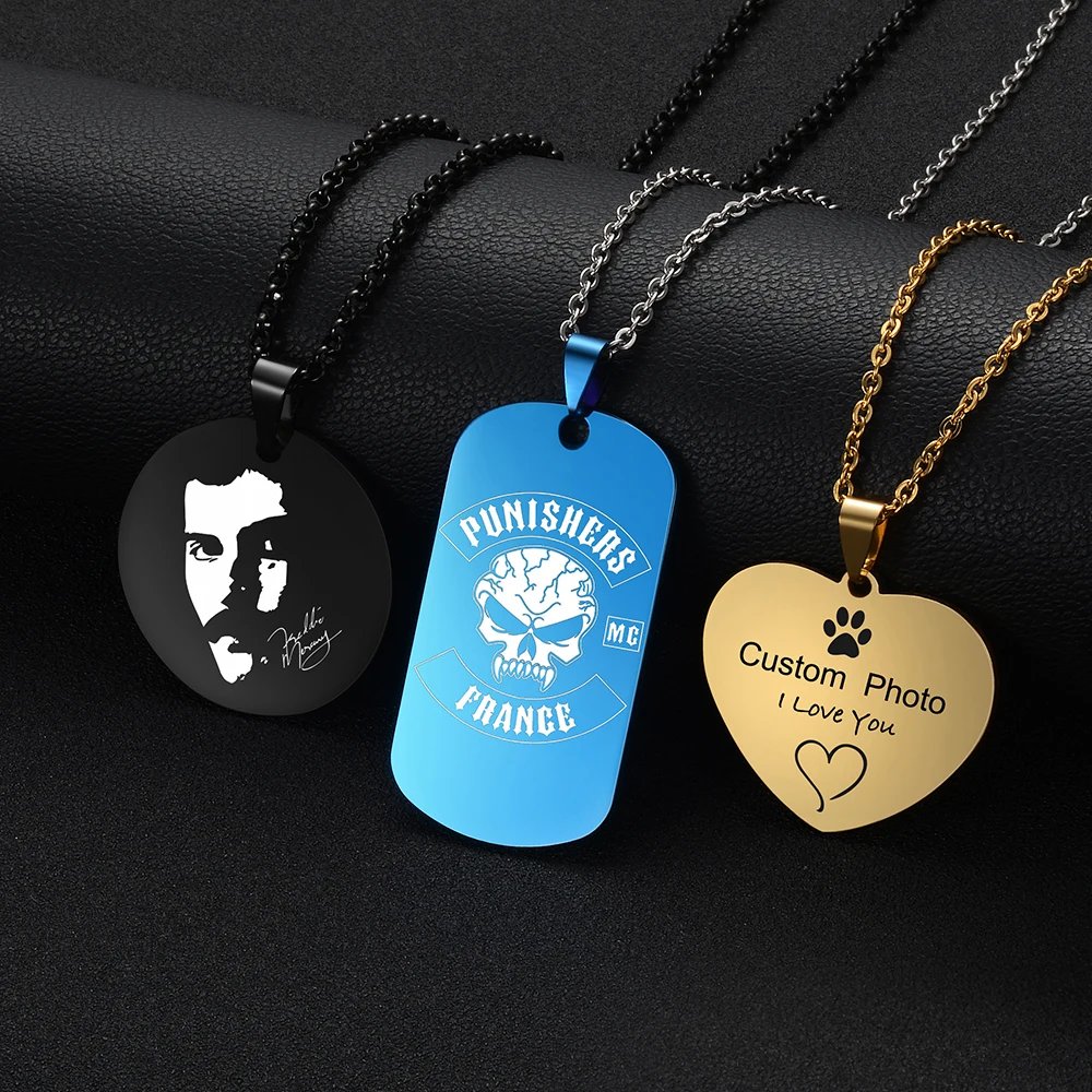 Custom Photo Necklace for Women Heart Stainless Steel Pendant Personalized Engraved Picture Photos Name Lovers Christmas Gifts