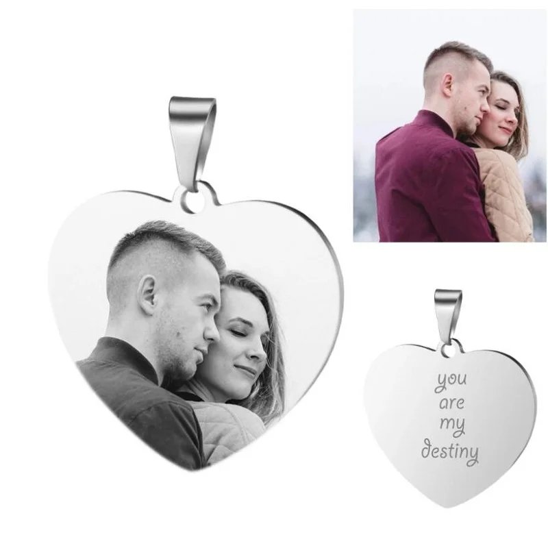 Custom Photo Necklace for Women Heart Stainless Steel Pendant Personalized Engraved Picture Photos Name Lovers Christmas Gifts