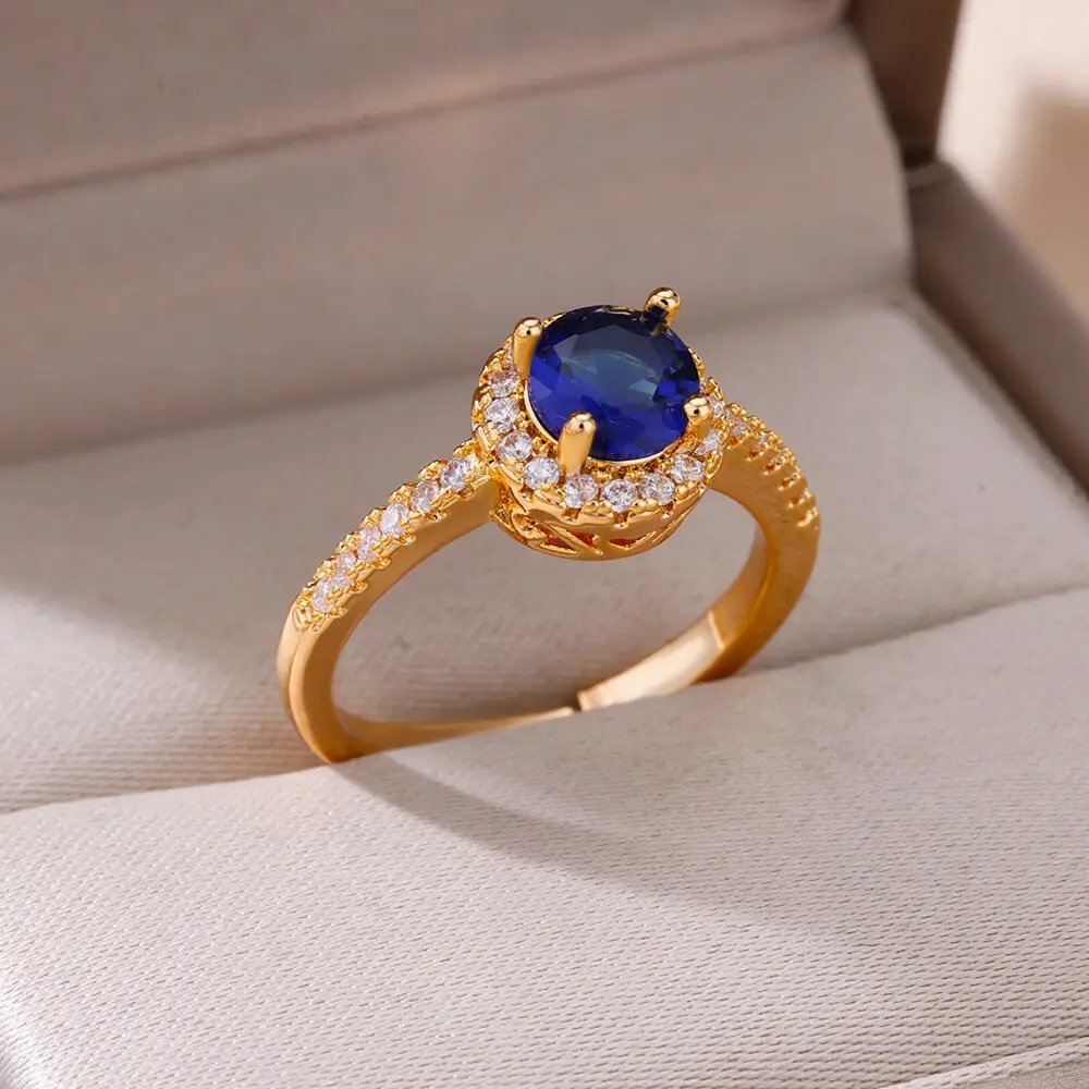 Women's Zirconia Crystal Ring Stainless Steel Gold-Plated Ring 2023 Trendy Couple's Wedding Jewelry Packages