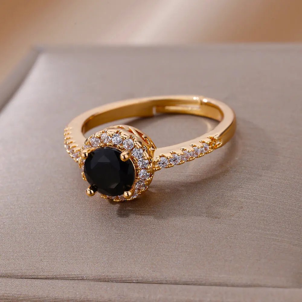 Women's Zirconia Crystal Ring Stainless Steel Gold-Plated Ring 2023 Trendy Couple's Wedding Jewelry Packages