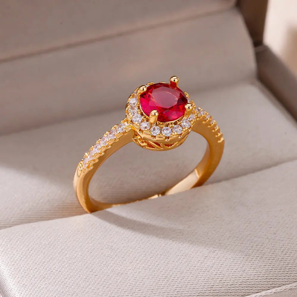 Women's Zirconia Crystal Ring Stainless Steel Gold-Plated Ring 2023 Trendy Couple's Wedding Jewelry Packages
