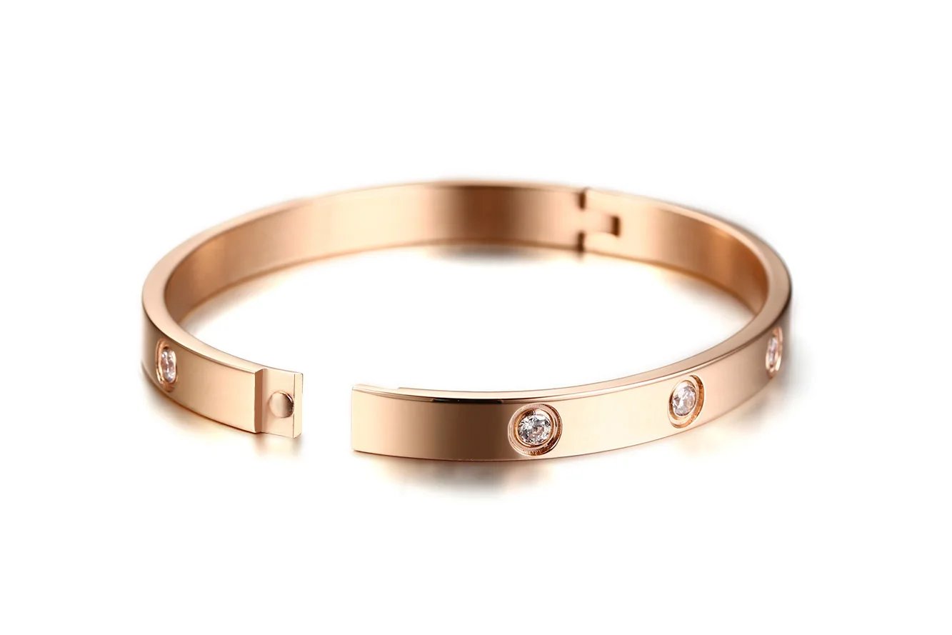 New Design Gold Color Zircon And Cross Nut Nail Bracelet & Bangle For Woman Stainless Steel Screw Brand Jewelry Dropshipping