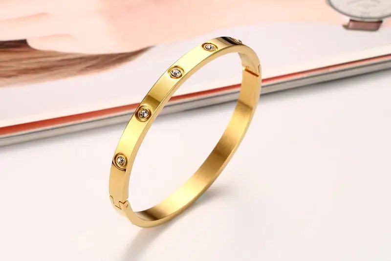 New Design Gold Color Zircon And Cross Nut Nail Bracelet & Bangle For Woman Stainless Steel Screw Brand Jewelry Dropshipping